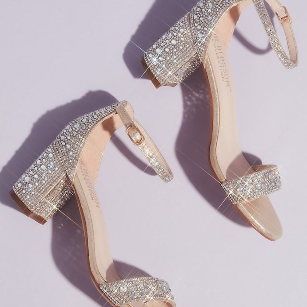 allover crystal glitter block heel sandals